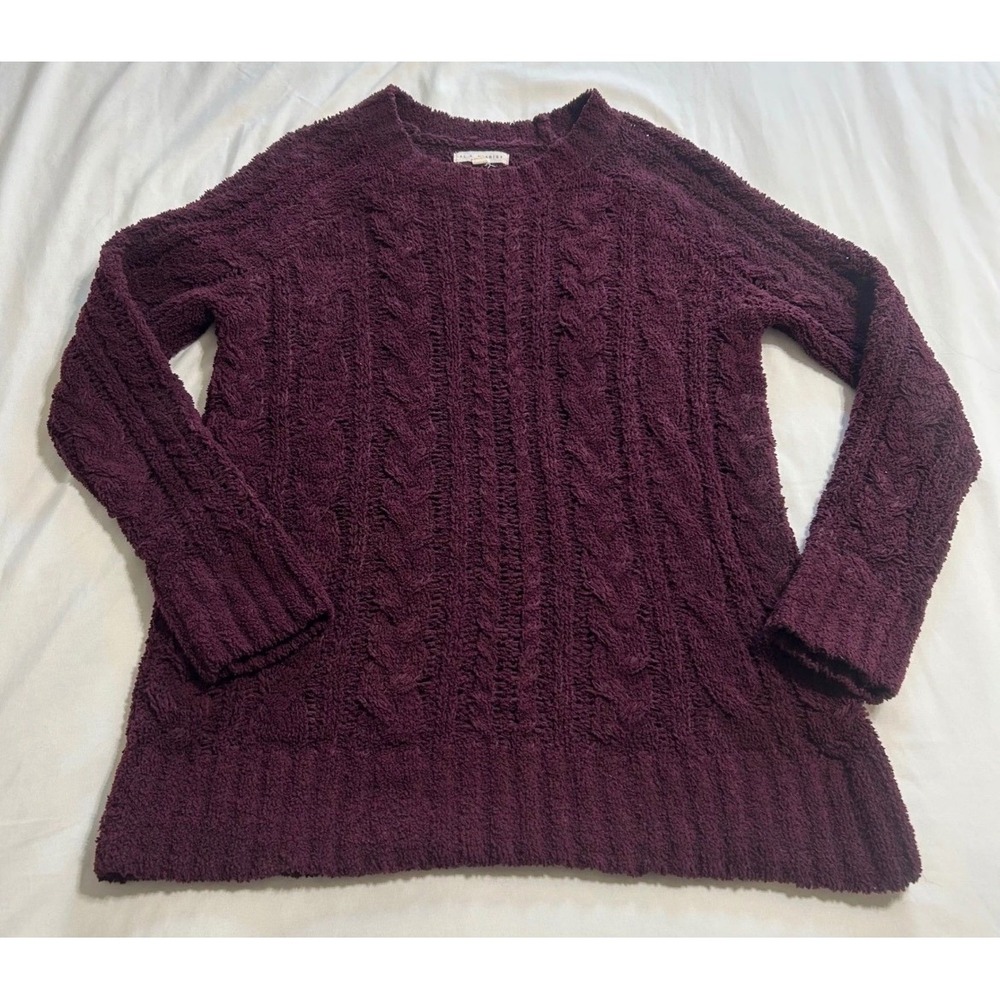 LA Hearts Womens XS Burgundy Cable Knit Popcorn Sweater Crewneck Plum Pullover